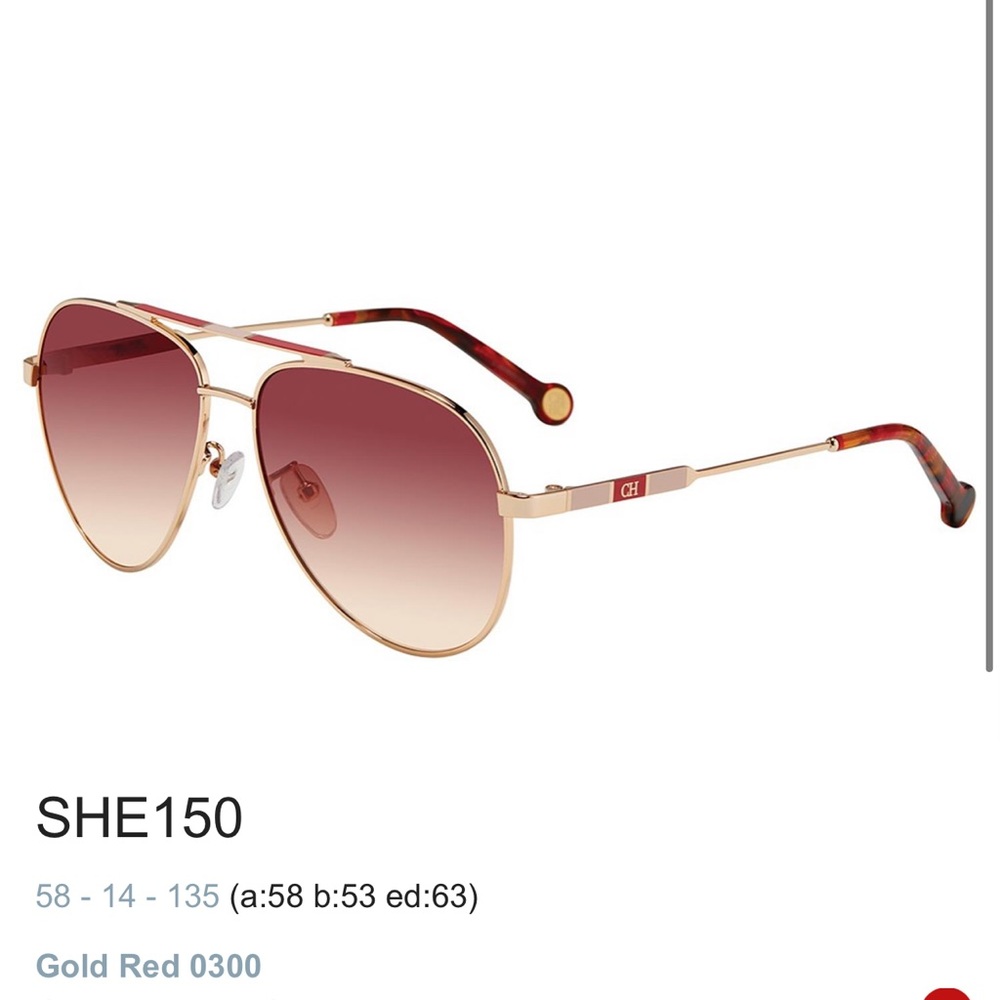 Carolina Herrera Gold and Red Aviator Sunglasses